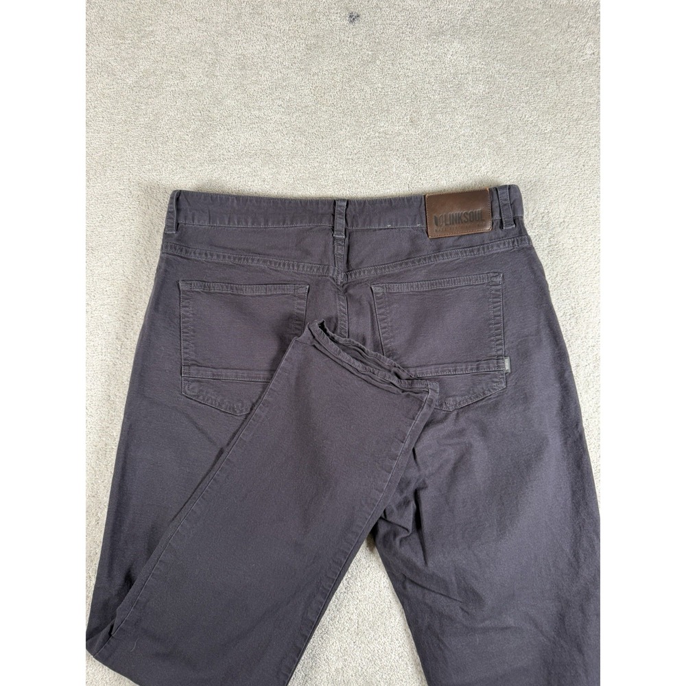 LINKSOUL Mens Flat Front Stretch 5 Pocket Navy Colored Jeans 35x32 Slacks Pants